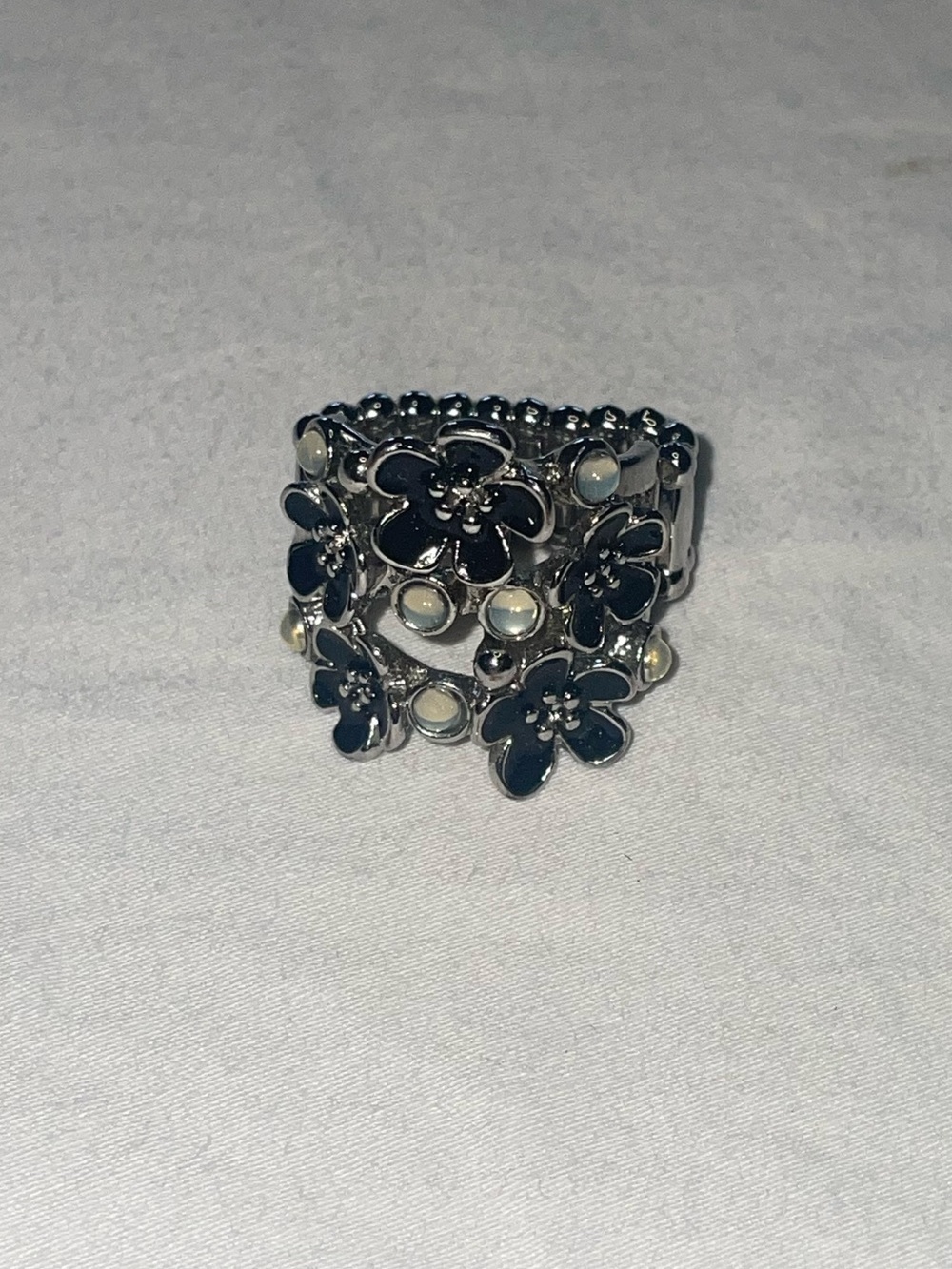 Floral Black Enamel Statement Ring - Paparazzi Jewelry PRELOVED